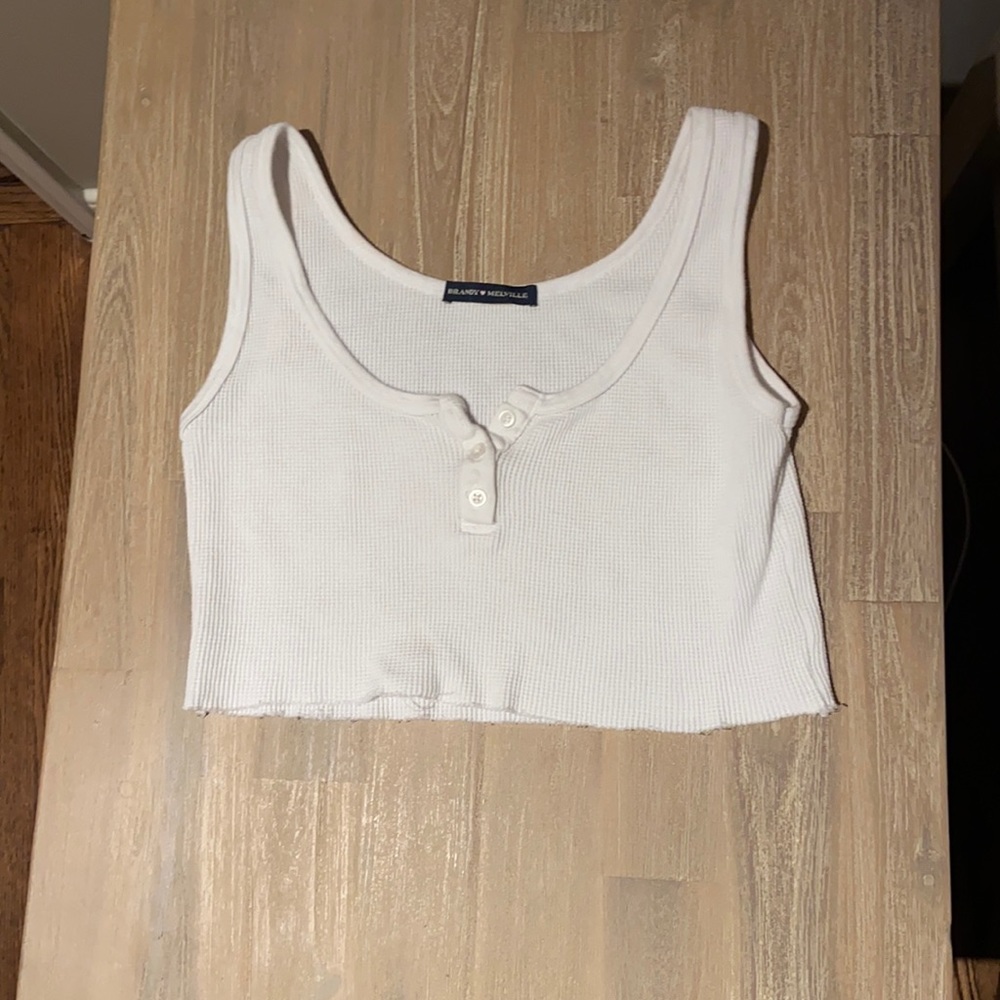 Brandy Melville Crop White Waffle Knit Tank